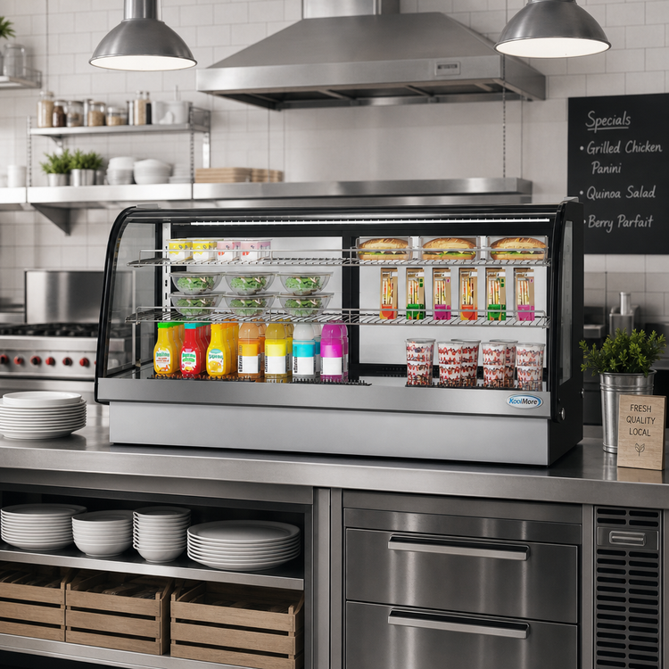 Product image #3 for KoolMore 48-Inch Countertop Drop-In Full-Service Refrigerated Display Case with Sliding Glass Doors, Black