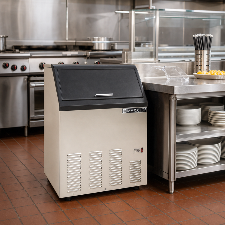 Product image #2 for Maxx Ice MIM130 Self-Contained Air-Cooled Bullet Ice Machine With 35 lb. Bin, 130 lb./Day, Stainless Steel