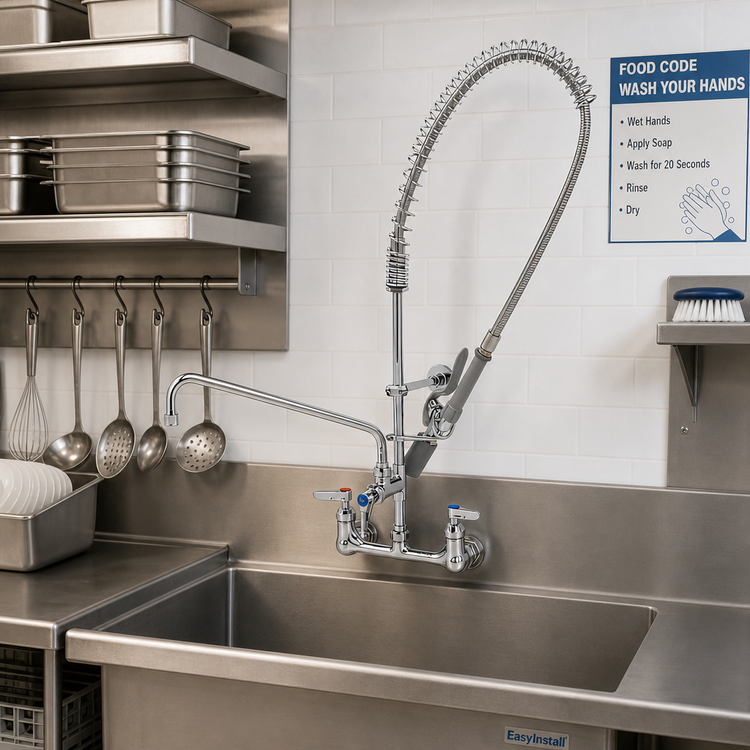 Product image #2 for EasyInstall 8-Inch Wall Mount Pre-Rinse Unit with Add-On Faucet and 14-Inch Swing Nozzle