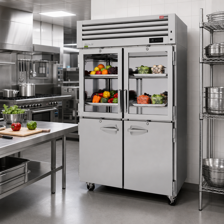 Product image #2 for Turbo Air PRO Series Extra-Deep Two-Section Glass & Solid Half-Door Reach-In Refrigerator, 50.8 Cu. Ft., Top Mount