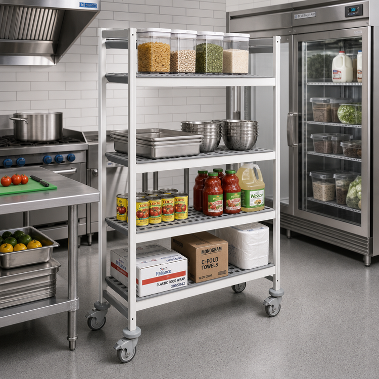 Product image #2 for Fermostock 4-Tier Mobile Polymer Shelving Unit, 38" W x 18" D x 71" H