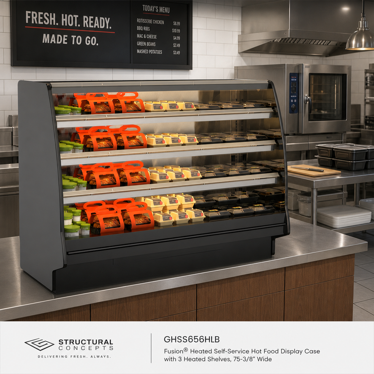 Product image #2 for Structural Concepts Fusion Heated Self-Service Hot Food Display Case with 3 Heated Shelves, 75-3/8 Inch Wide