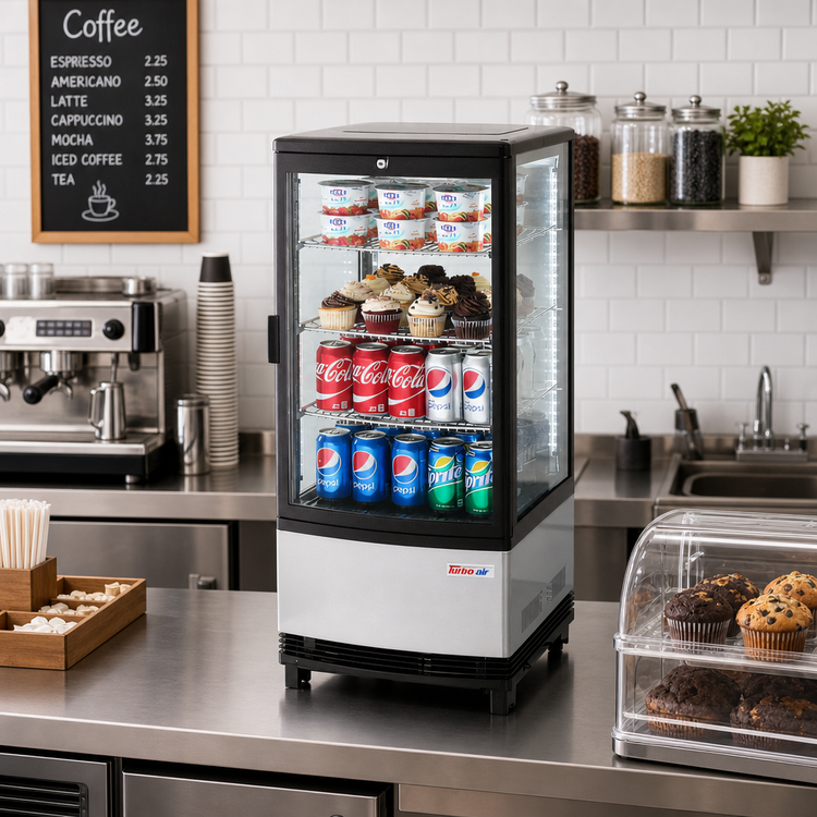 Product image #2 for Turbo Air Diamond Glass Countertop Refrigerated Merchandiser, 3.0 Cu. Ft., 4-Sided Glass, Hinged Door, 115V