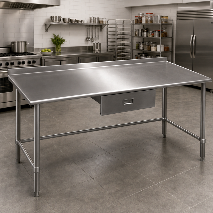 Product image #2 for Deluxe Series 108"W x 36"D Stainless Steel Work Table with Rear Upturn and Tubular Base