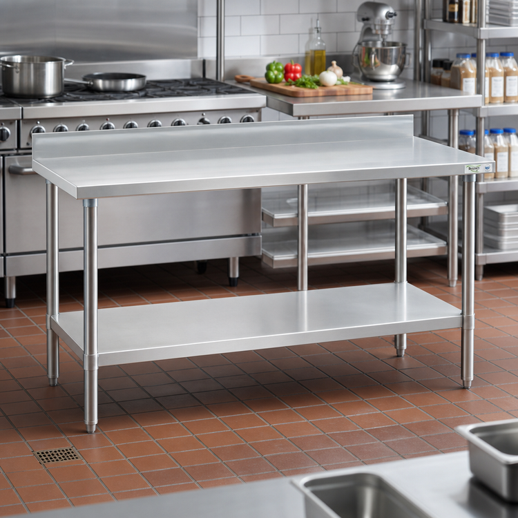 Product image #2 for Deluxe Series 60 x 30 Inch Stainless Steel Work Table with 4-1/2 Inch Backsplash and Adjustable Undershelf