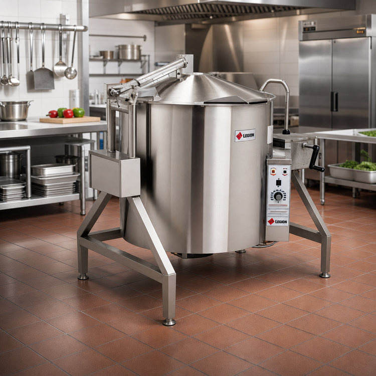Product image #2 for Legion TLGB-40 40-Gallon Gas-Fired Insulated Self-Contained Tilting Steam Kettle, 2/3 Jacketed, Floor Model