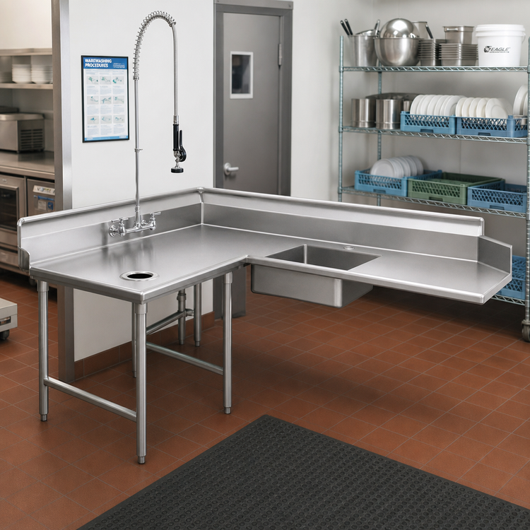 Product image #2 for Eagle Spec-Master 84-Inch Corner Soiled Dishtable with 20 x 20 x 5 Pre-Rinse Sink, Left-to-Right Operation