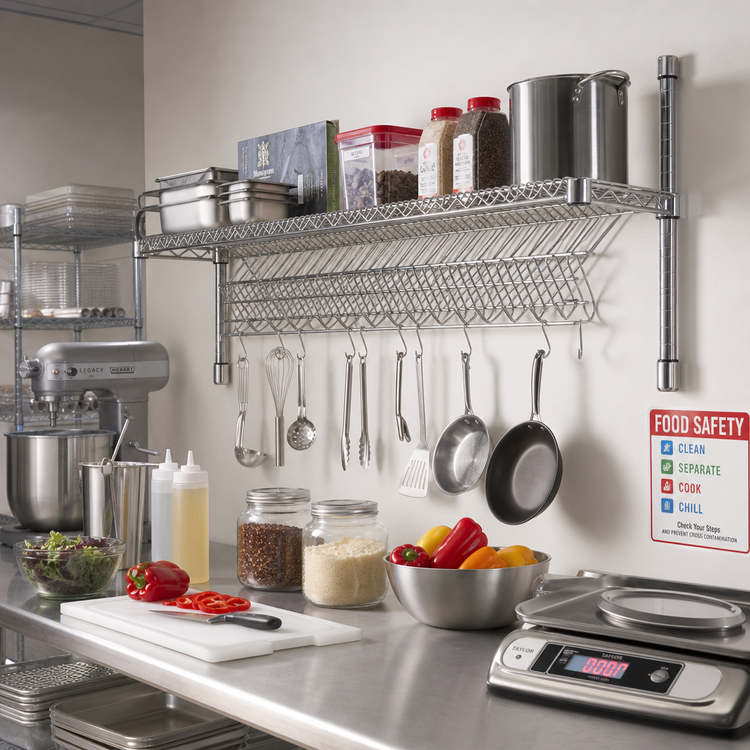 Product image #2 for Eagle Group 60-Inch x 18-Inch Chrome Reversible Wire Angled Shelf with Hanger Rails
