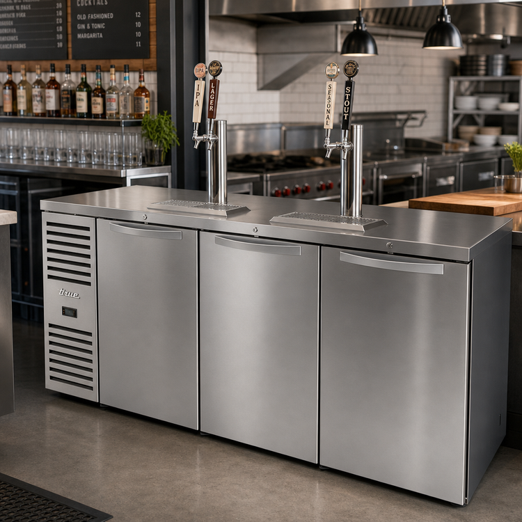 Product image #2 for True Premier Bar 84-Inch Three-Section Refrigerated Draft Bar Cooler with 2 Beer Columns