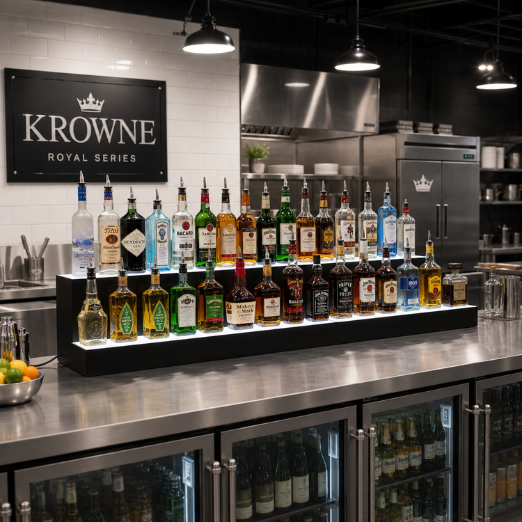 Product image #3 for Krowne Royal Series 72-Inch 3-Tier Lighted Countertop Liquor Display with Left Cord, 54-Bottle Capacity