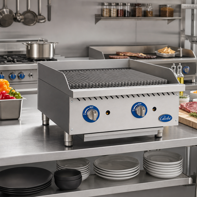 Product image #2 for Globe GCB24G-CR 24-Inch Gas Countertop Charbroiler, Cast-Iron Radiant Heat, Natural Gas, 80,000 BTU