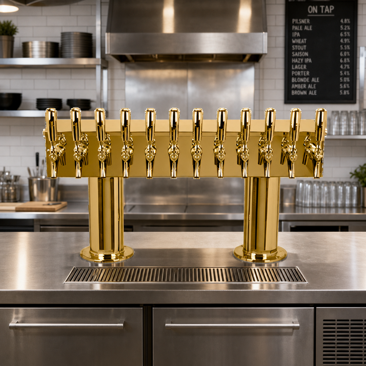 Product image #2 for Micro Matic Double Pedestal Countertop Air-Cooled Draft Beer Tower, 12 Faucets, PVD Brass Finish