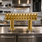 Thumbnail image #2 for Micro Matic USA DPT412PVD-3 Double Pedestal Countertop Air-Cooled Draft Beer Tower, 12 Faucets, PVD Brass Finish