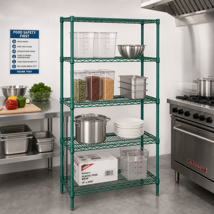 Product image #2 for Quantum 30-Inch W x 18-Inch D x 74-Inch H 4-Shelf Wire Shelving Starter Kit with Green Epoxy Finish