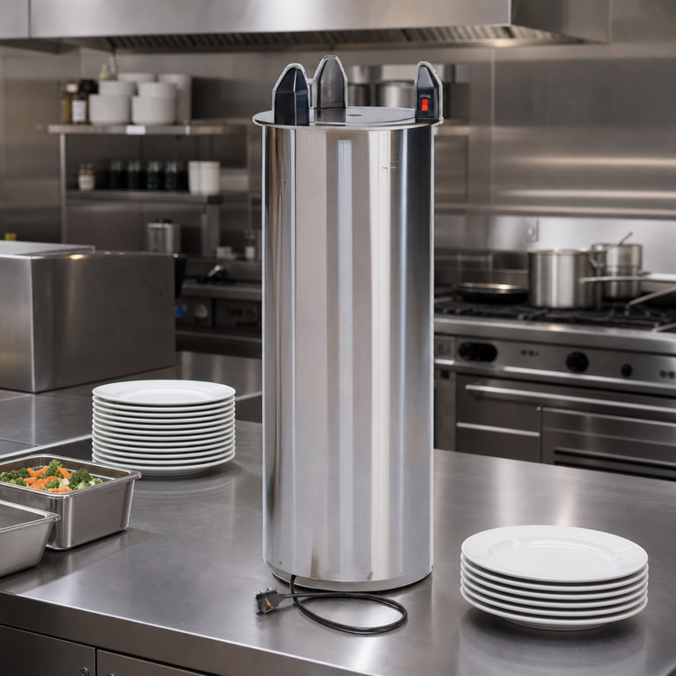 Product image #2 for Dinex Heated Drop-In Shielded Round Plate Dispenser for Up to 9 1/4-Inch Plates