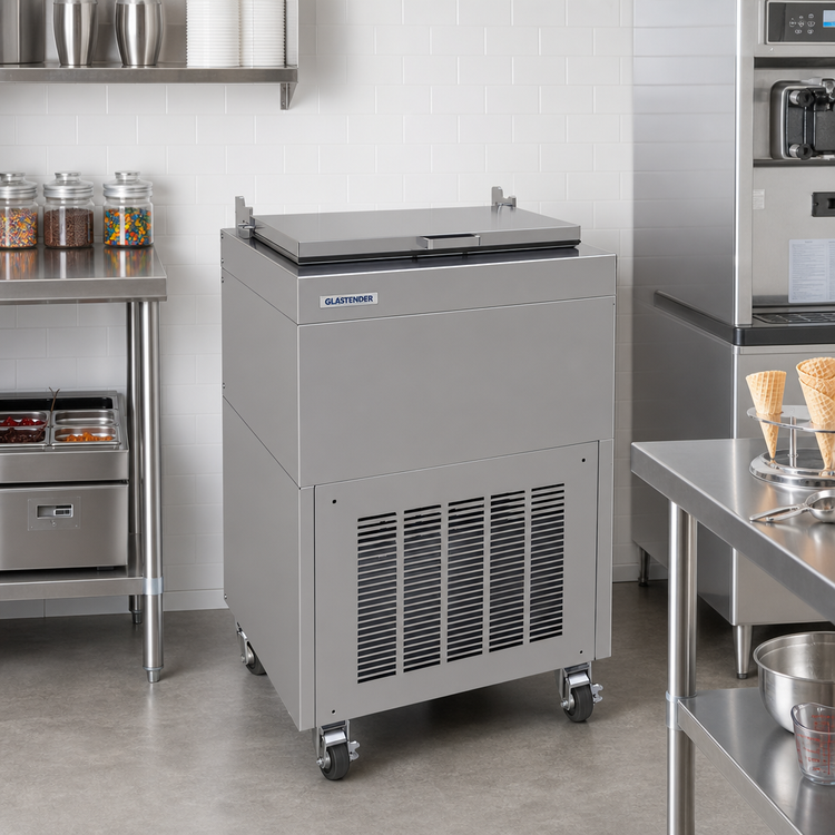 Product image #2 for Glastender Mobile Modular Ice Cream Freezer with Hinged Lid, Self-Contained Refrigeration, Stainless Steel, for 2 x 3-Gallon Tubs