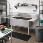 Thumbnail image #2 for BK Resources BKS-3-18-12-18T 90-Inch 3-Compartment Stainless Steel Sink with Left & Right Drainboards and 9-Inch Backsplash