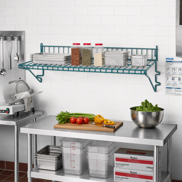 Product image #2 for Eagle Group Snap-n-Slide Wall-Mounted Wire Shelf, 60 x 12 Inches, Blue-Green Hybrid Epoxy Finish