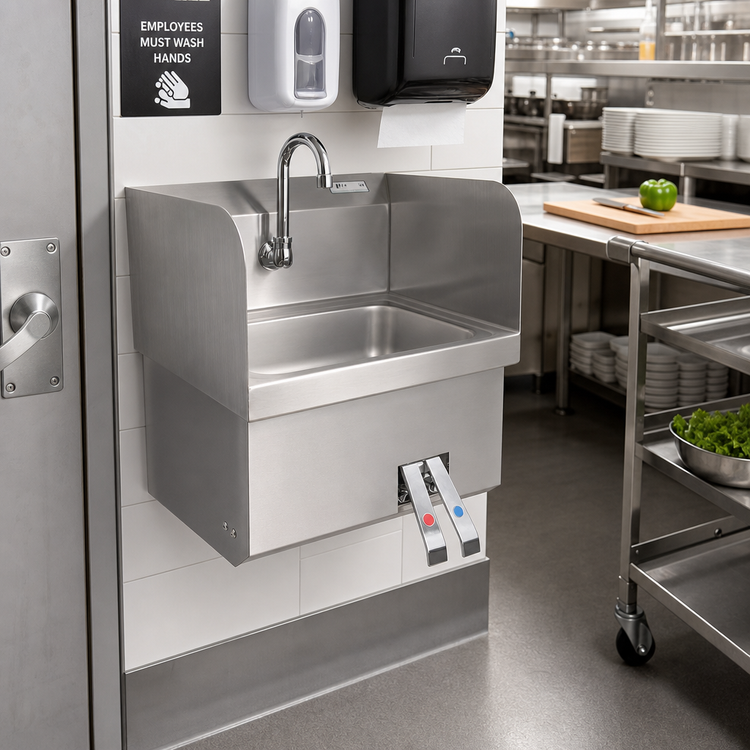 Product image #2 for John Boos Pro-Bowl Wall-Mounted Stainless Steel Hand Sink with Apron, 14 x 10 x 5 Bowl, Faucet Included