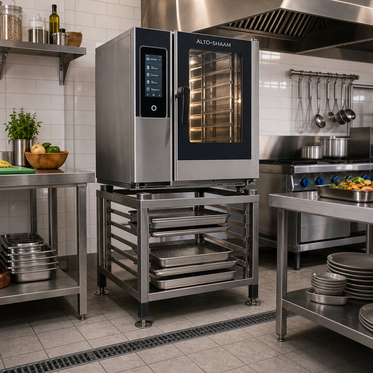 Product image #1 for Alto-Shaam Small Seismic-Foot Equipment Stand with Shelf Slides for 6-10 & 10-10 Combi Ovens