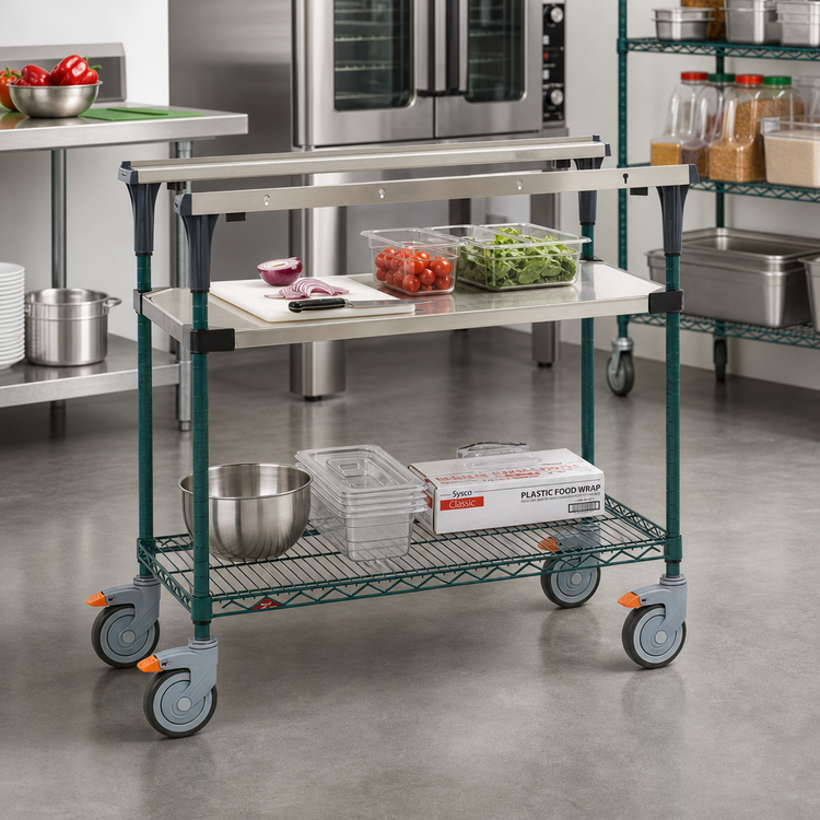 Product image #2 for Metro PrepMate® MultiStation 18" x 30" Mobile Prep Cart with Stainless Steel Top Shelf and MetroSeal 3 Wire Shelf