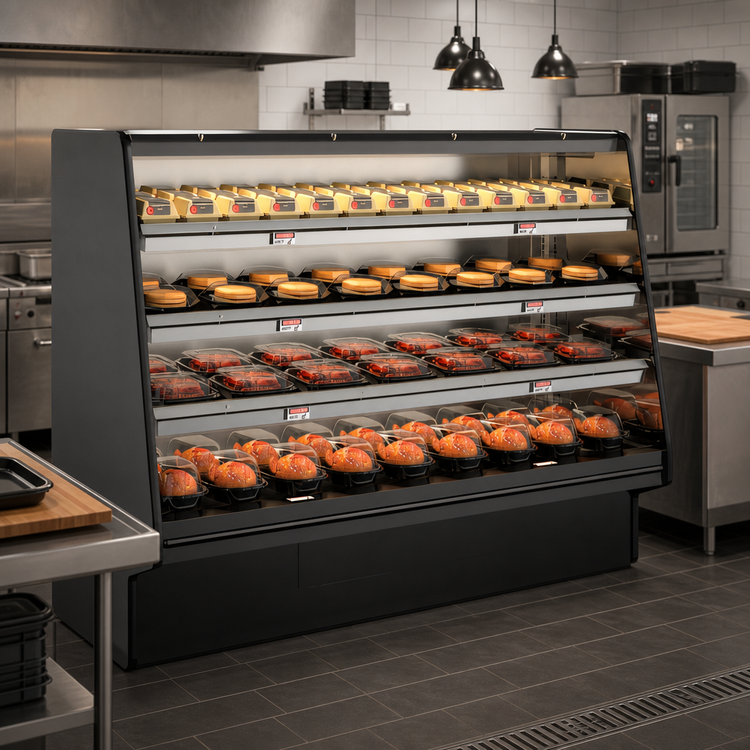 Product image #2 for Structural Concepts Fusion® Self-Serve Open Front Hot Deli Merchandiser with 3 Heated Shelves
