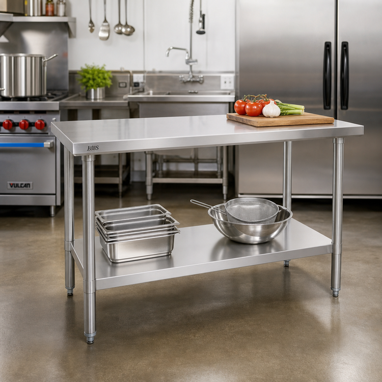 Product image #2 for John Boos Stallion 30 Inch x 18 Inch 18-Gauge 430 Stainless Steel Work Table with Adjustable Undershelf