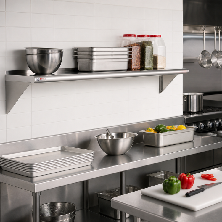 Product image #2 for Eagle Group 48-Inch Wall-Mounted Tab-Lock Shelf, 10-Inch Deep, Type 430 Stainless Steel