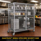 Thumbnail image #2 for Eagle Group QuadTruss CSC2430S Mobile Stainless Steel Wire Security Cage, 2 Padlock-Ready Doors, 33-1/4 W x 27-1/4 D x 69 H