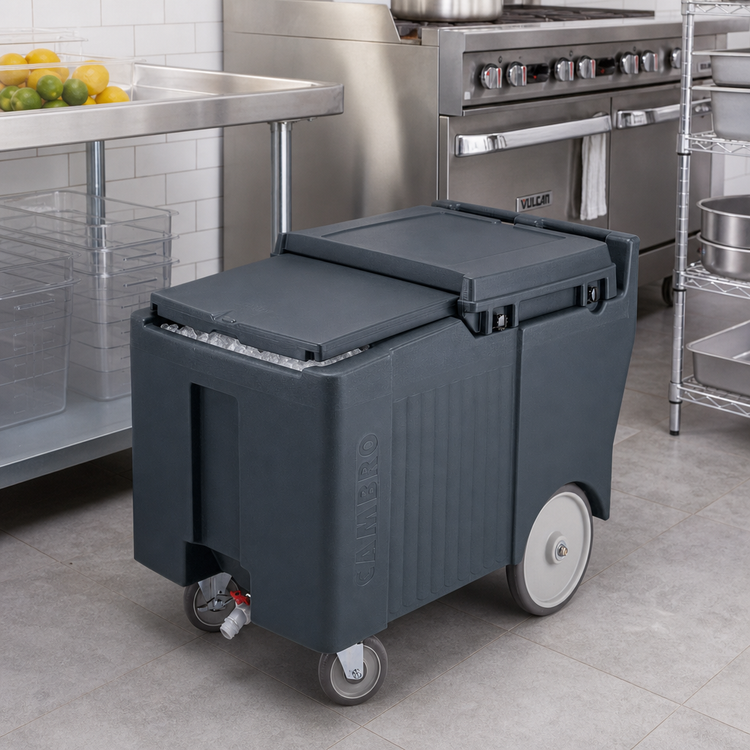 Product image #3 for Cambro SlidingLid Mobile Ice Caddy with Easy Wheels, 175 lb Capacity, Granite Gray