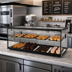 Thumbnail image #3 for KoolMore 36-Inch Countertop Self-Service 2-Tier Pastry Display Case with Sliding Glass Doors, Black Aluminum Frame, 4.2 Cu. Ft.