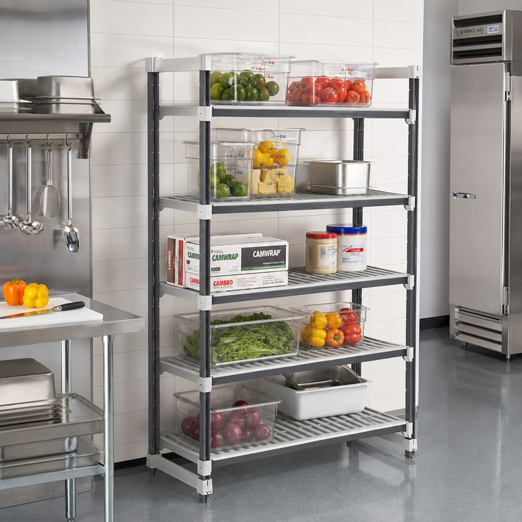 Product image #2 for Cambro Camshelving Elements XTRA 21-Inch x 54-Inch x 84-Inch 5-Tier Vented Stationary Add-On Unit, Speckled Gray