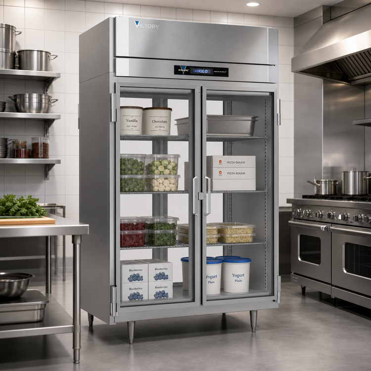 Product image #3 for Victory UltraSpec Pass-Thru Two-Section Glass Door Freezer, 48.33 Cu. Ft., Self-Contained, Standard Depth, Stainless Steel