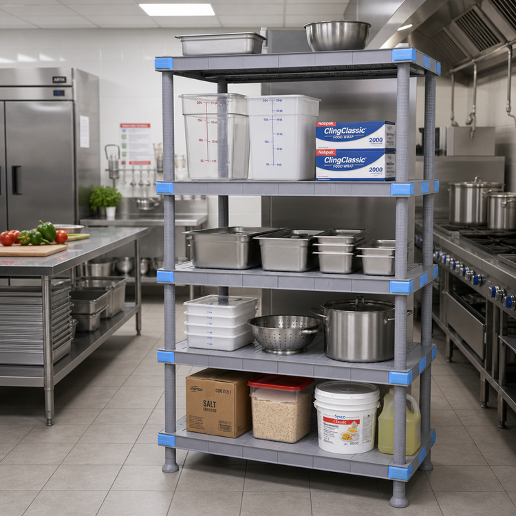 Product image #2 for Quantum Millenia 4-Shelf Polymer Shelving Unit with Dunnage Stand, 60"W x 24"D x 50"H, Gray