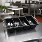 Thumbnail image #2 for Vollrath Traex® 1375-06 4-Compartment Plastic Cutlery Box with Handles, Black Case of 12