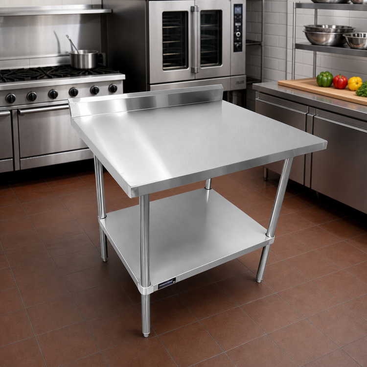 Product image #2 for Sapphire 48-Inch x 24-Inch Stainless Steel Work Table with 5-Inch Backsplash and Adjustable Undershelf