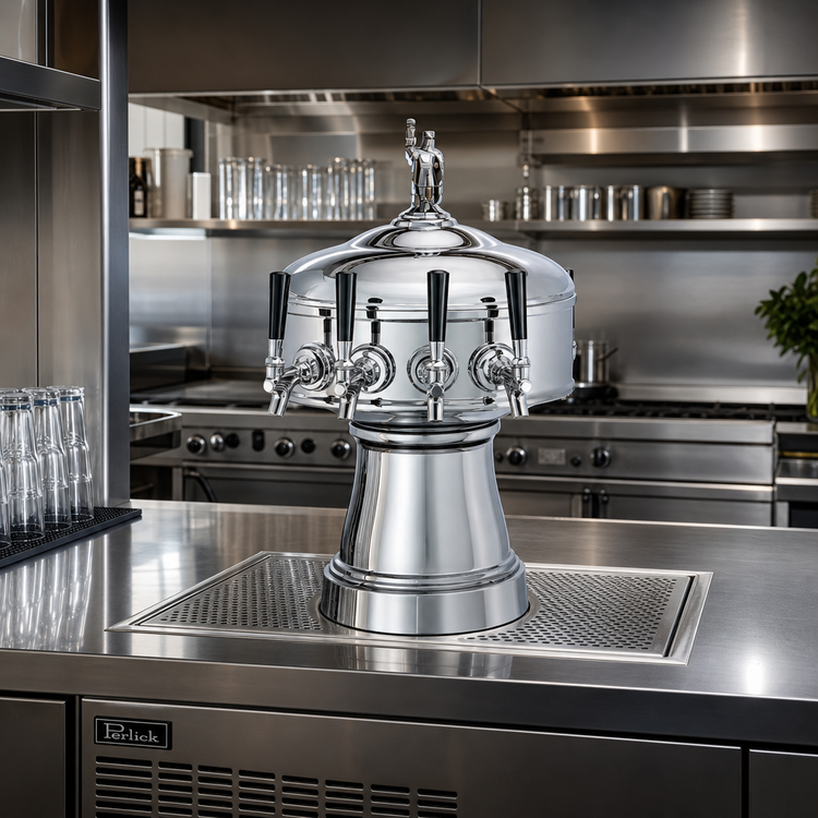 Product image #2 for Perlick Gambrinus Countertop Double-Sided Glycol-Cooled Draft Beer Tower, 3 Faucets Per Side, Tarnish-Free Brass