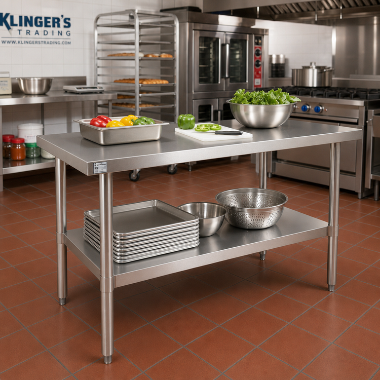 Product image #2 for Klinger's Trading SG2448 48-Inch x 24-Inch Stainless Steel Flat Top Work Table with Galvanized Legs and Adjustable Undershelf