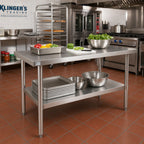 Thumbnail image #2 for Klinger's Trading SG2448 48"W x 24"D x 36"H 18-Gauge 430 Stainless Steel Flat-Top Work Table with Galvanized Base and Adjustable Undershelf