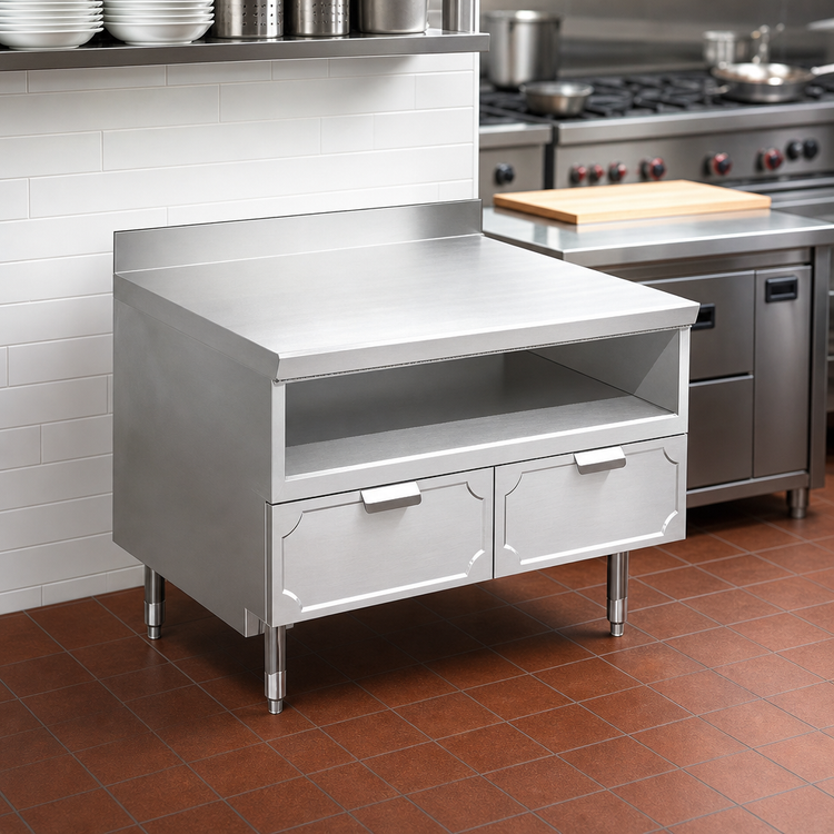 Product image #2 for La Rosa Refrigeration 36-Inch x 32-Inch Dry-Drawer Utility Stand with Rear Splash and Undershelf