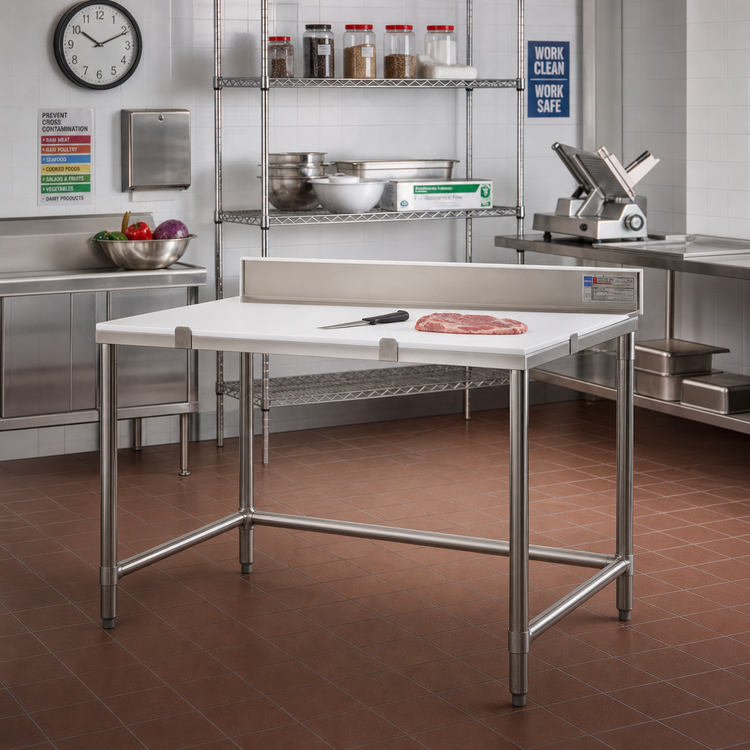 Product image #2 for Eagle Group 72-Inch x 24-Inch Poly Top Boning Table with Stainless Steel Tubular Base and 4-Inch Backsplash