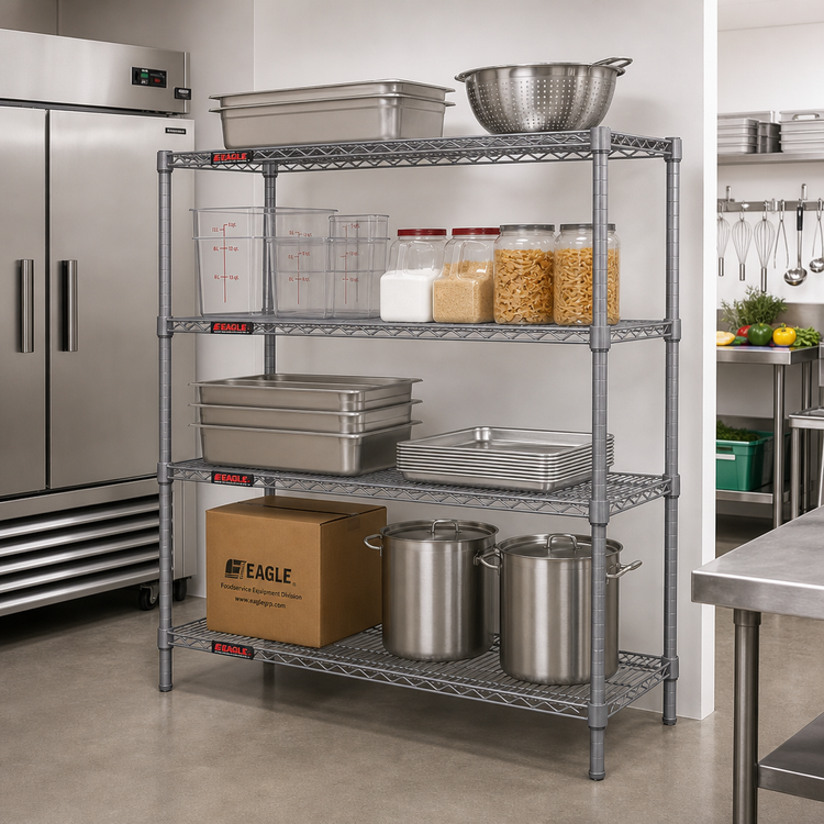 Product image #2 for Eagle Valu-Master 4-Tier Starter Wire Shelving Unit, 60"W x 21"D x 74"H, Pewter Gray Epoxy