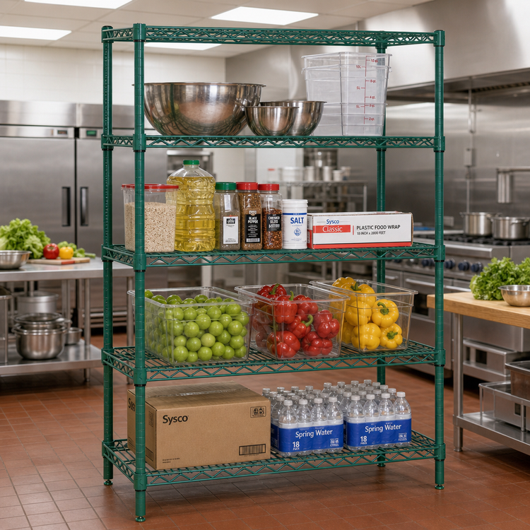 Product image #2 for Quantum Wire Shelving Starter Kit, 72"W x 36"D x 74"H, Stationary, Green Epoxy Antimicrobial Finish