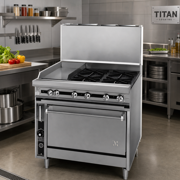 Product image #2 for Titan JTRH-24G-1HT Heavy Duty 36-Inch Gas Range with 12" Hot Top & 24" Griddle