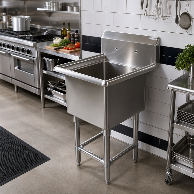 Product image #2 for John Boos Pro-Bowl 1-Compartment 14-Gauge Stainless Steel Floor Model Sink, 20" x 20" x 14" Deep