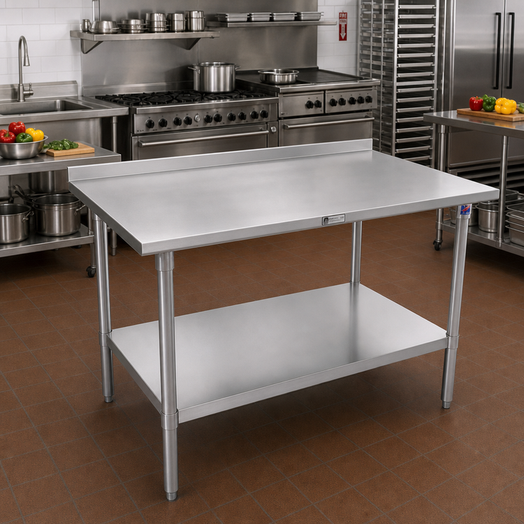 Product image #2 for John Boos Stallion 84" x 30" 16-Gauge Stainless Steel Work Table with 1-1/2" Rear Riser and Undershelf