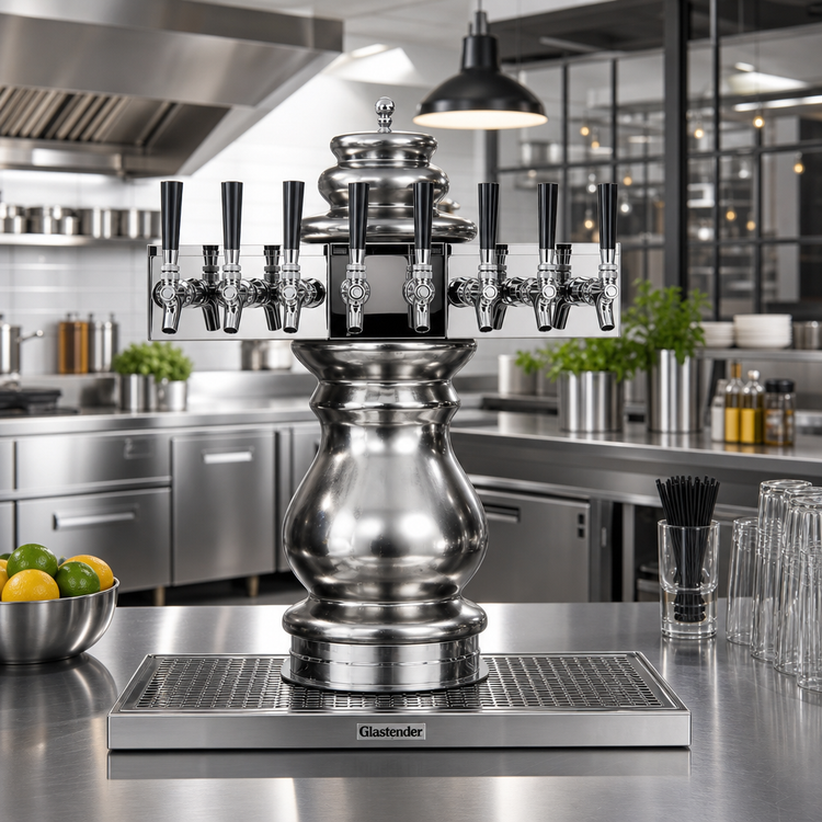 Product image #2 for Glastender Braumeister 3-Faucet Air-Cooled Draft Dispensing Tower with Mirror Finish and Drain Pan