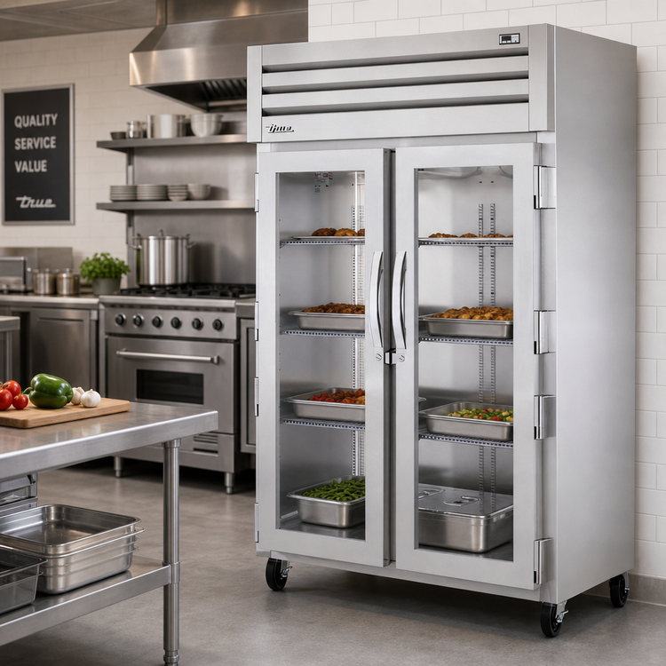 Product image #2 for True SPEC SERIES Two-Section Reach-In Heated Holding Cabinet with 2 Glass Doors and 6 Chrome Shelves
