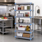 Thumbnail image #2 for Quantum Millenia QP213050VS-5 Polymer Starter Shelving Unit, 30" W x 21" D x 50" H, 5 Open Grid Shelves, Gray