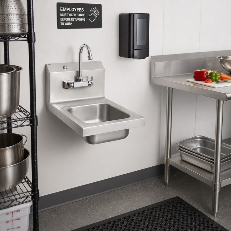 Product image #2 for Serv-Ware Wall-Mounted Stainless Steel Hand Sink with 9 x 9 x 4 Bowl and Faucet
